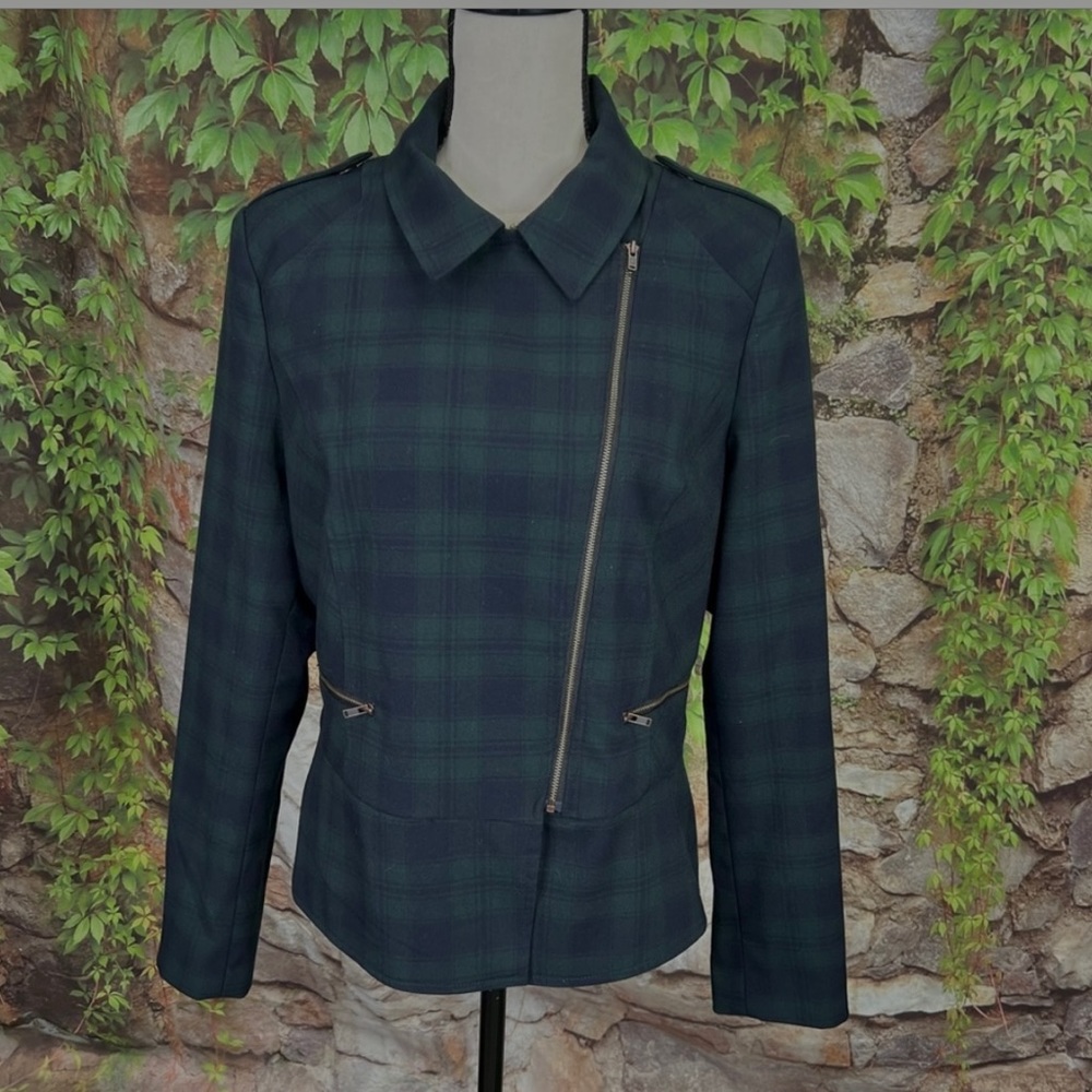 CABI Tartan Plaid Fabric Moto Jacket, 12